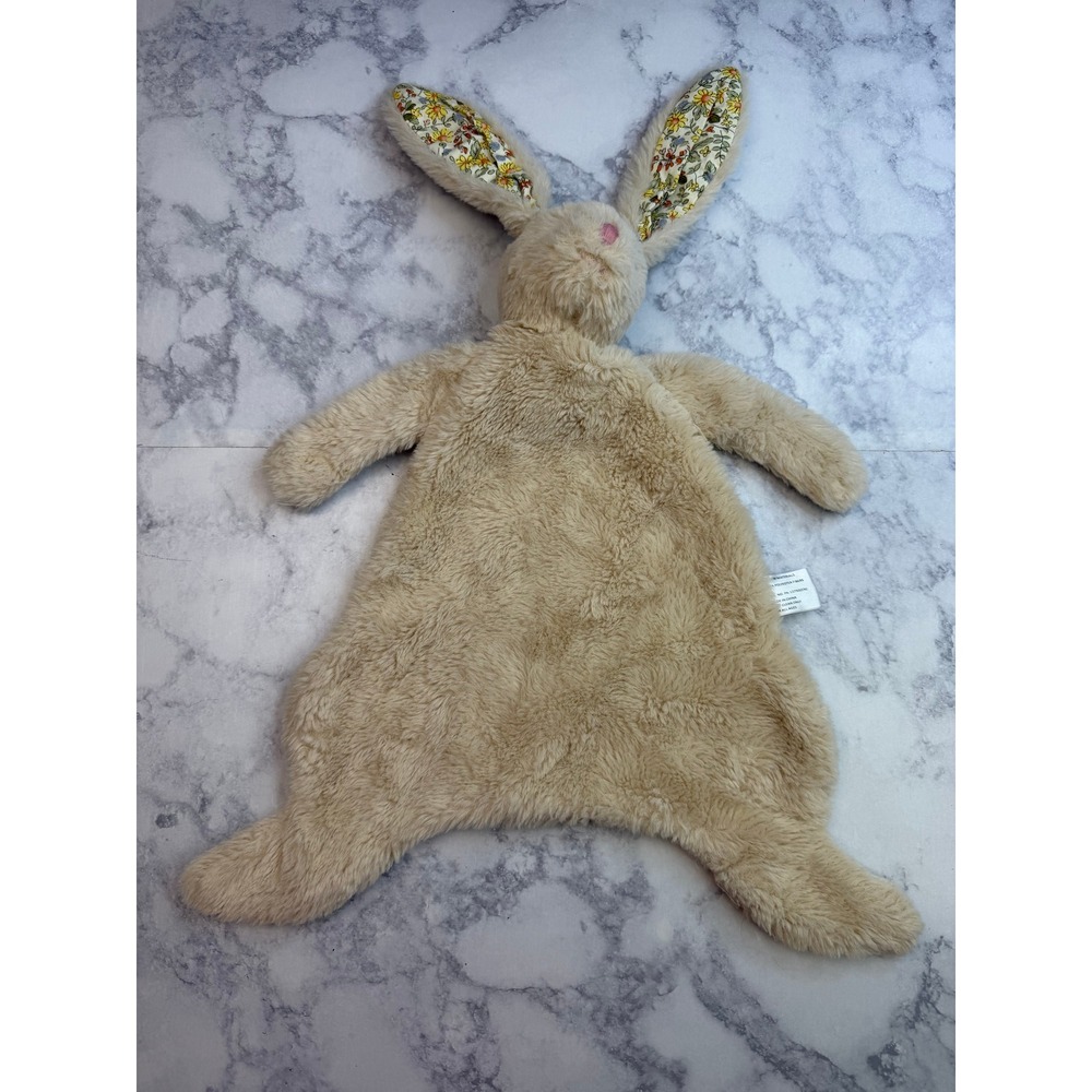 Creative Co-Op Tan Plush Bunny Lovey Floral Ear Security Blanket Toy CCM14948